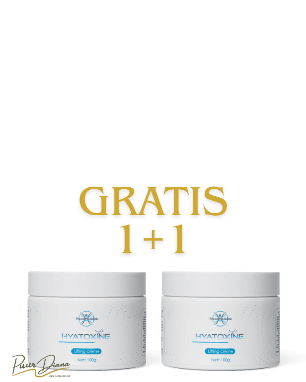 Gratis Hyatoxine Private Mediclinic 1+1 witte pot blauwe letters gouden letters korting collageen Grove poriën · Slappe huid · Fijne lijntjes · Zonnevlekken · Doffe of droge huid · Huidveroudering Eindhoven