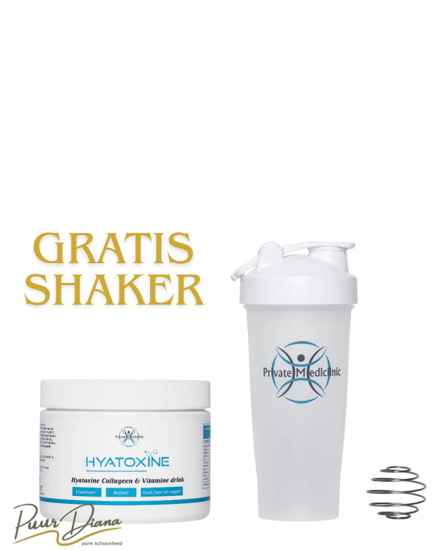 Hyatoxine Collageen & Vitamine Drink Shaker Private Mediclinic blauw wit Gratis Shaker Eindhoven