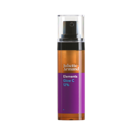 Bruin flesje zwarte spray Juliette Armand Elements Glow C 12% 20ml