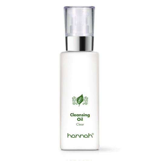 hannah Cleansing Oil 125ml witte fles transparante dop zilver rand groene letters