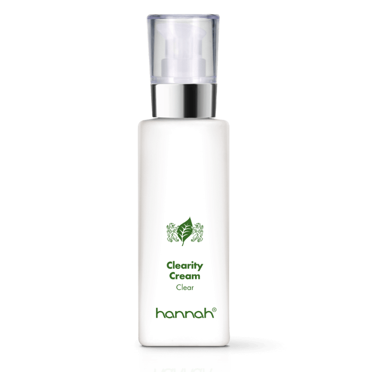 hannah Clearity Cream 125ml witte fles transparante dop zilver rand groen