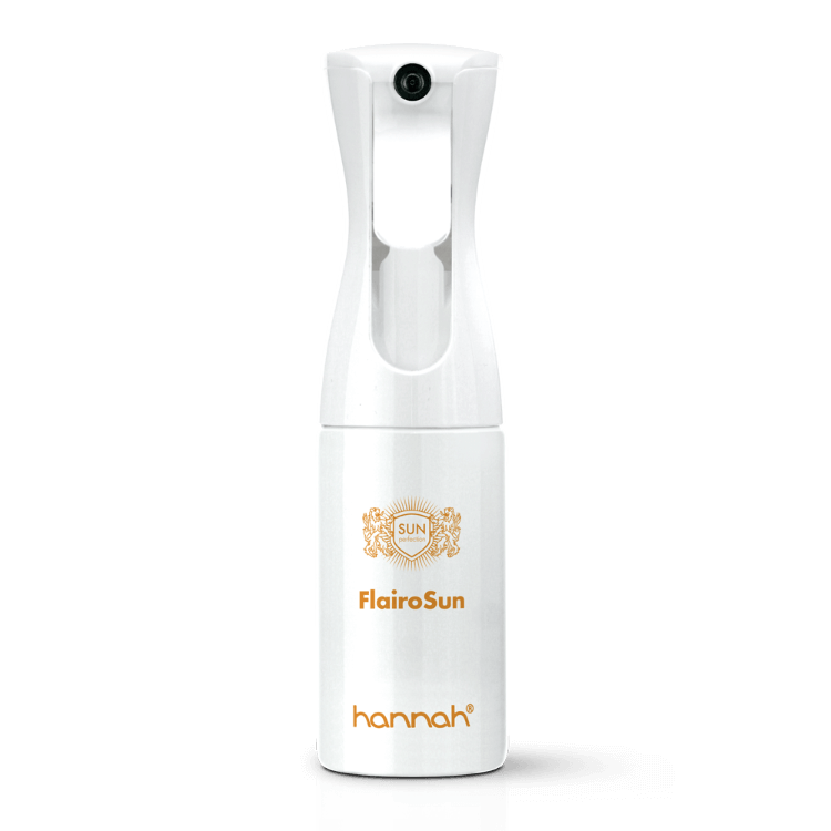 hannah FlairoSun SPF30 150ml Flairosol voorzijde witte fles oranje letters