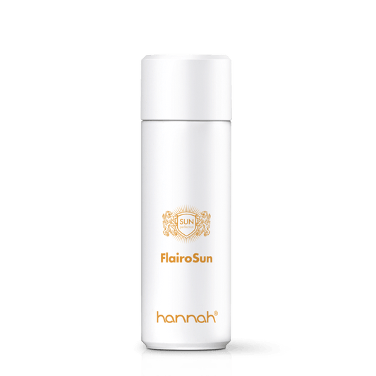 hannah FlairoSun SPF30 200ml witte fles na vul verpakking oranje letters