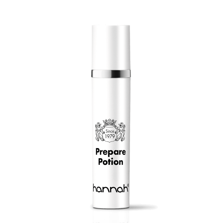 hannah Prepare Potion 45ml kleine witte fles transparante dop zilver rand zwarte letters reisverpakking