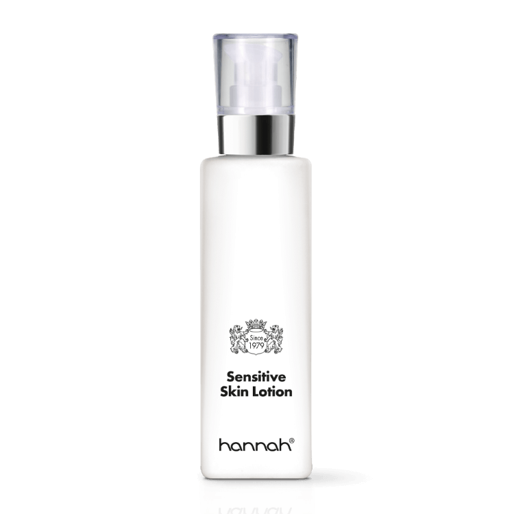 witte fles doorzichtige dop zilver rand hannah Sensitive Skin Lotion 200ml essentials