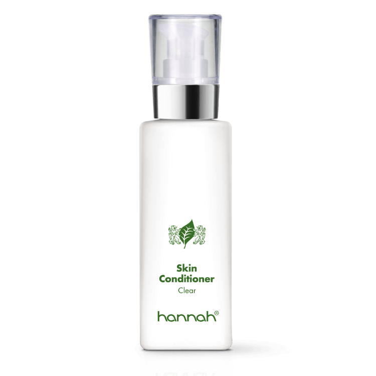 hannah Skin Conditioner 125ml witte fles transparante dop zilver rand groene letters
