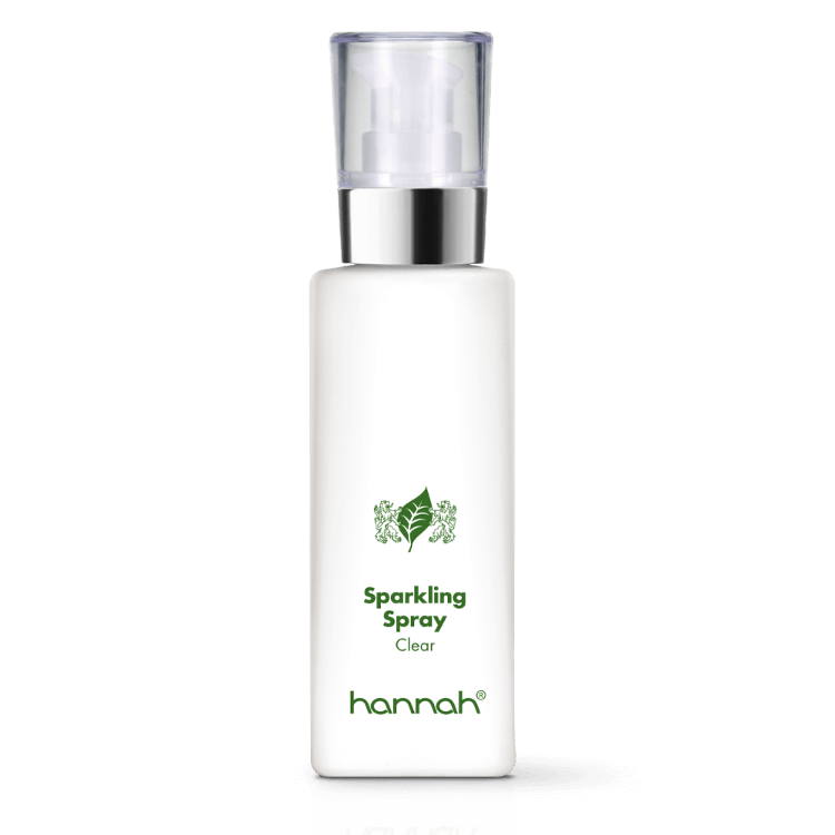 hannah Sparkling Spray 125ml witte fles transparante dop zilver rand groene letters