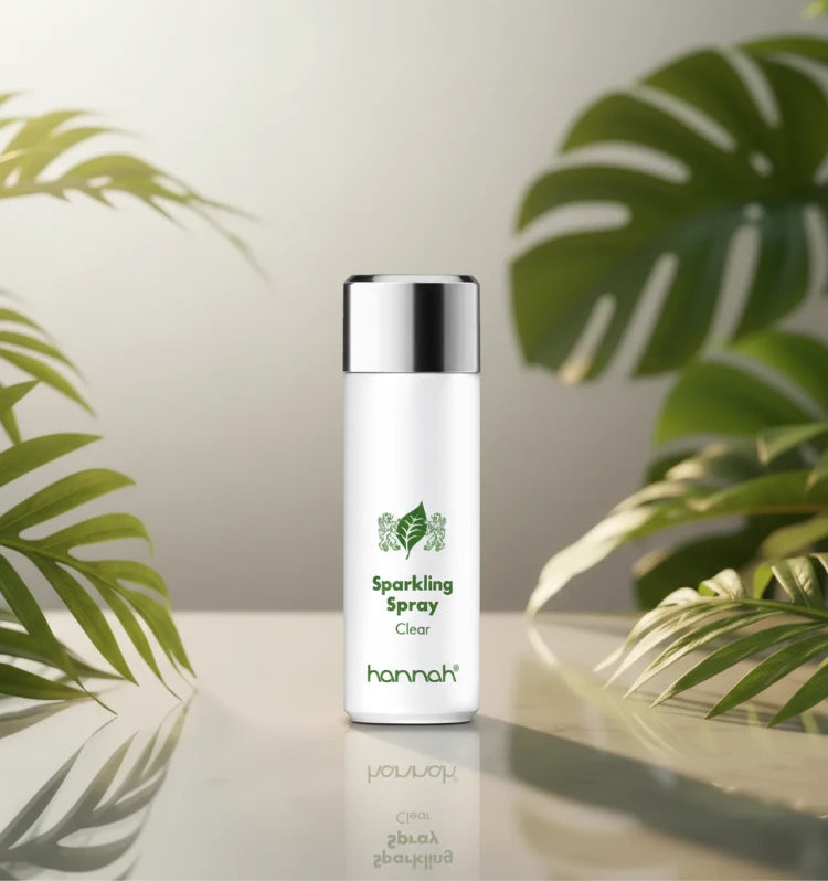hannah Sparkling Spray 200ml witte fles dop zilver rand groene letters ..