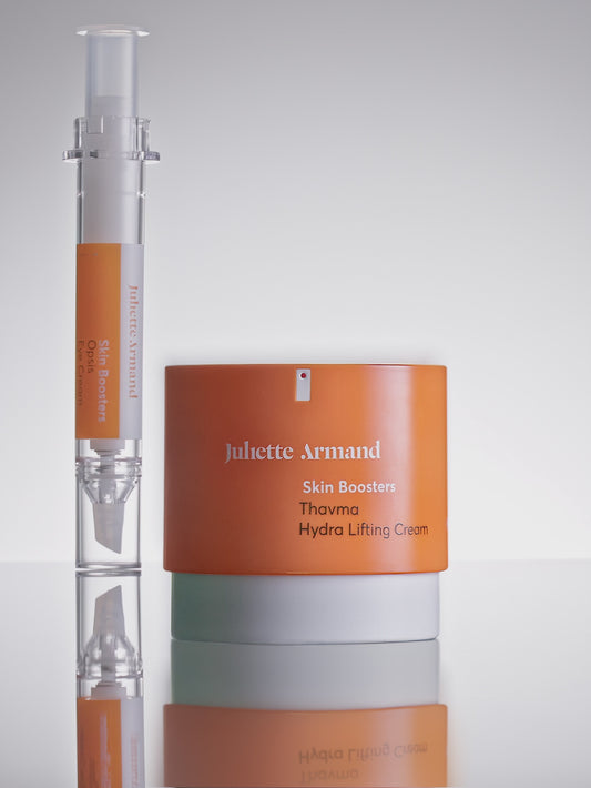 Skin Boosters Thavma Cream & Opsis Eye Cream filmpje oranje witte en zwarte letters premium