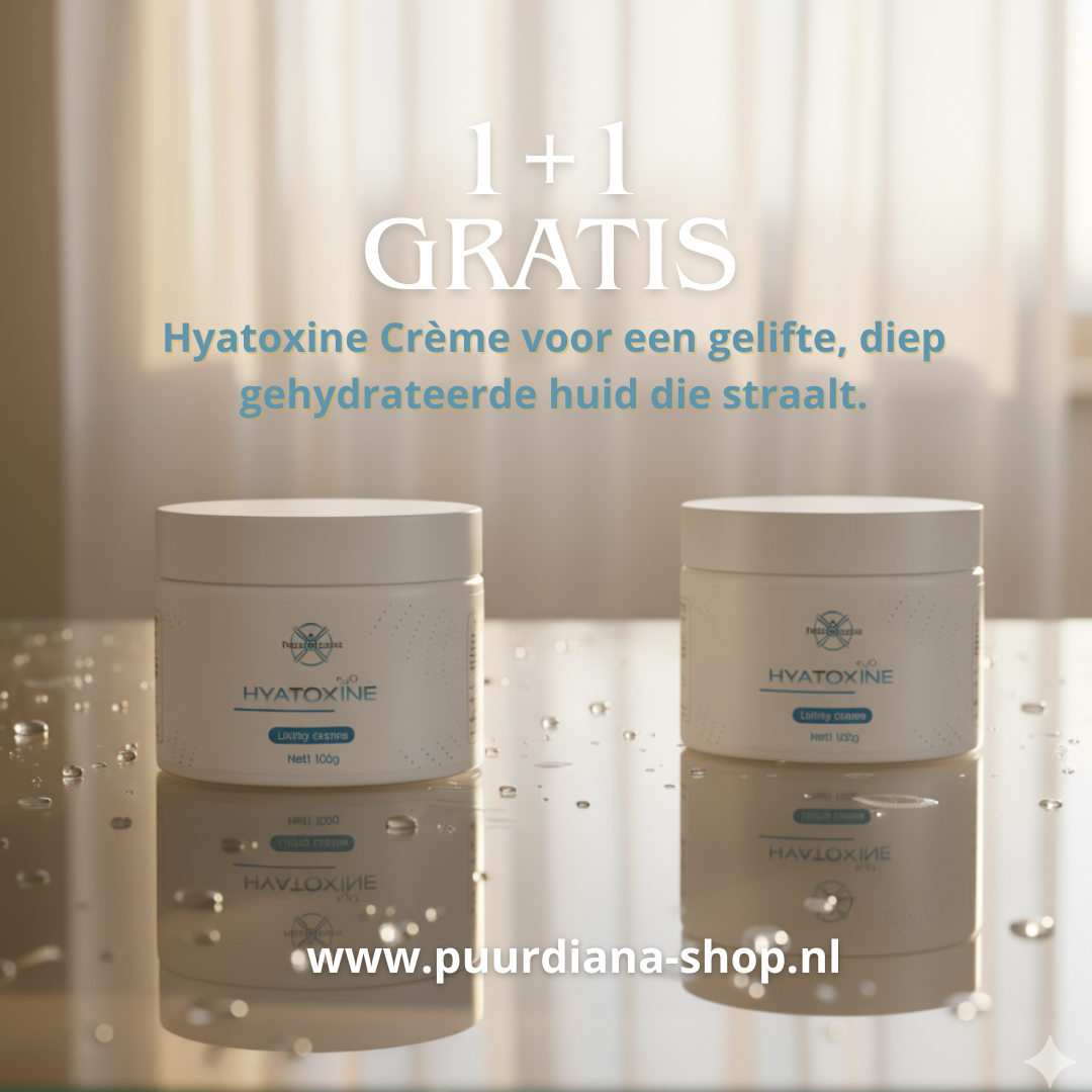 Gratis Hyatoxine Private Mediclinic 1+1 witte pot blauwe letters gouden letters korting collageen Grove poriën · Slappe huid · Fijne lijntjes · Zonnevlekken · Doffe of droge huid · Huidveroudering Eindhoven.,