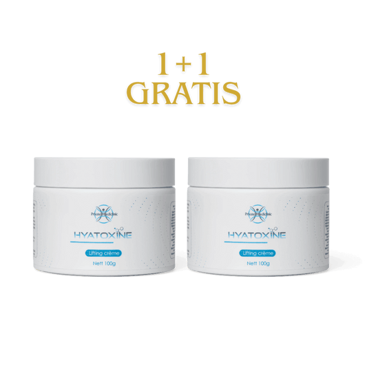 Gratis Hyatoxine Private Mediclinic 1+1 witte pot blauwe letters gouden letters korting collageen Grove poriën · Slappe huid · Fijne lijntjes · Zonnevlekken · Doffe of droge huid · Huidveroudering Eindhoven.