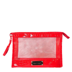 Rode hannah croco toilettas voor wie skincare en travelsizes overzichtelijk bij elkaar wil houden in koffer of sporttas. De tas heeft een warme rode krokodillenprint met glanzende afwerking, een stevige ritssluiting en een ruime opening waardoor flacons rechtop passen. Op de foto los gefotografeerd zodat vorm en formaat goed te beoordelen zijn. Puur Diana Shop Nuenen