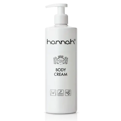hannah Body Cream 500 ml witte pompflacon met verzorgende bodycrème voor een zachte, gehydrateerde en stevigere lichaamshuid
