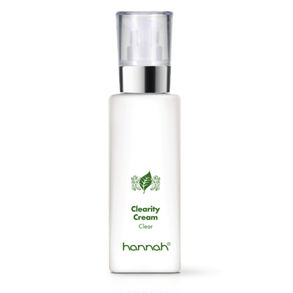 hannah Clearity Cream 125ml witte fles transparante dop zilver rand groen 