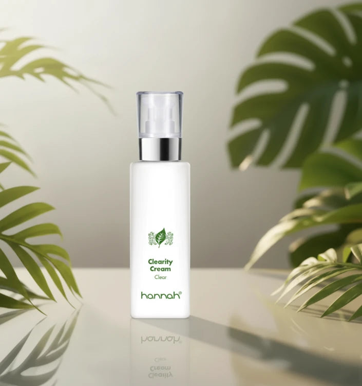 hannah Clearity Cream 125ml witte fles transparante dop zilver rand groen ..