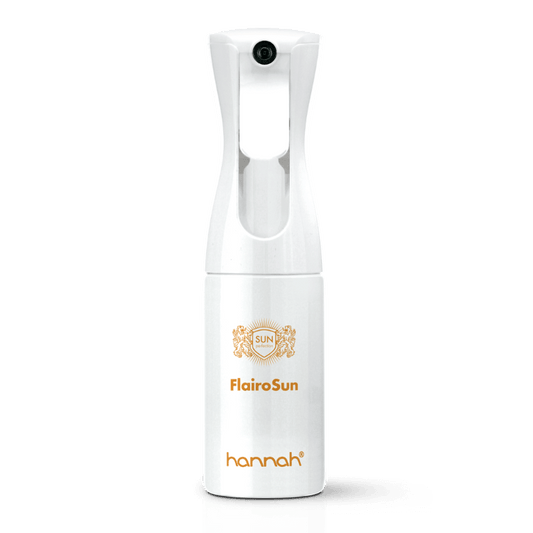 hannah FlairoSun SPF30 150ml Flairosol voorzijde witte fles oranje letters 