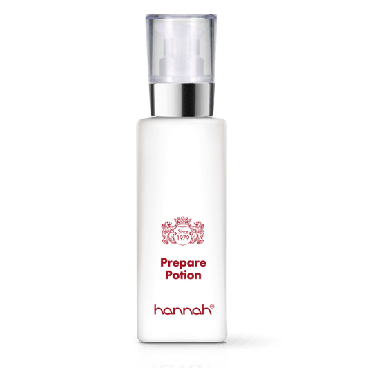 hannah Prepare Potion 125ml grote witte fles transparante dop zilver rand rode letters 
