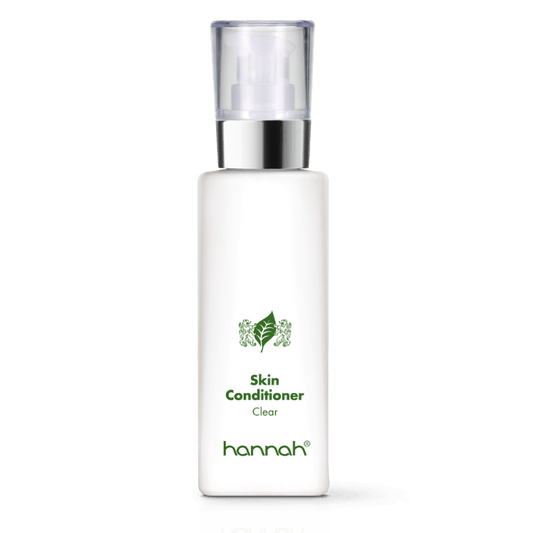 hannah Skin Conditioner 125ml witte fles transparante dop zilver rand groene letters 