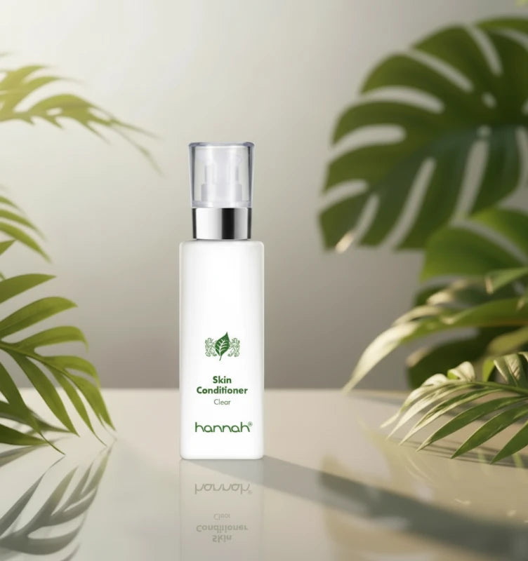 hannah Skin Conditioner 125ml witte fles transparante dop zilver rand groene letters ..