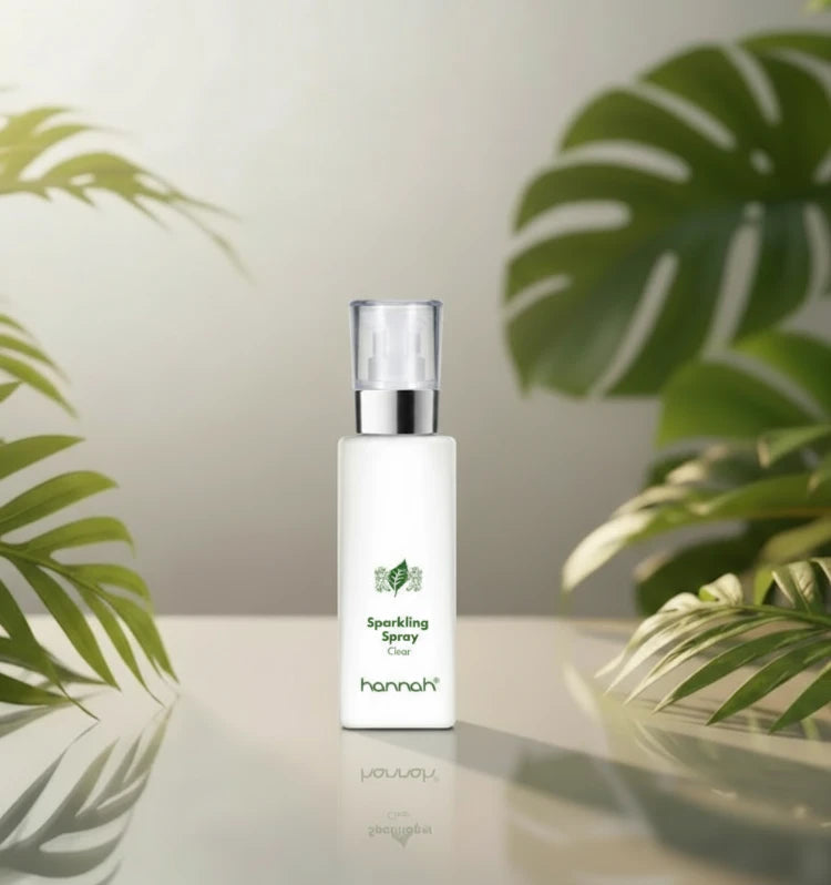 hannah Sparkling Spray 125ml witte fles transparante dop zilver rand groene letters ..