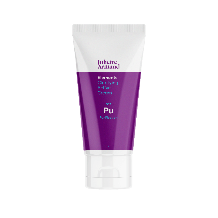 Juliette Armand Clarifying Active Cream 50 ml, een zuiverende gezichtscrème voor een onzuivere en vette huid die snel glimt. Reguleert de talgproductie en ondersteunt een rustiger huidbeeld. Puur Diana Shop Nuenen