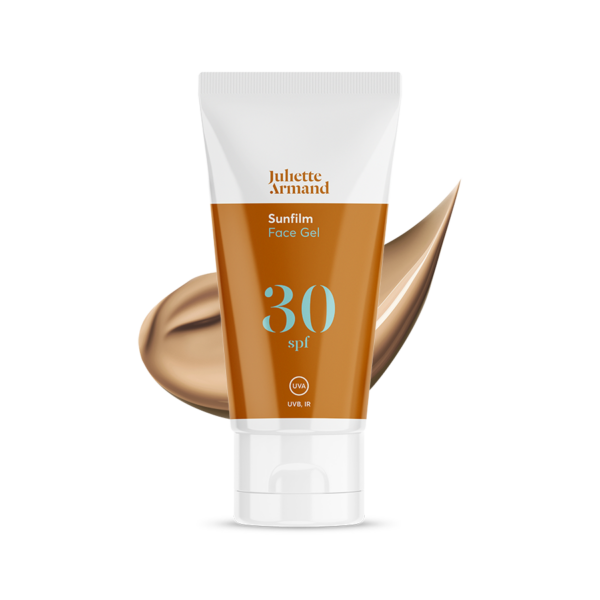 Juliette Armand Sunfilm Face Gel SPF30 55 ml, een lichte zonnegel voor een vette en acnegevoelige huid die niet vet mag aanvoelen. Beschermt met een frisse finish zonder de porien te verstoppen. Puur Diana Shop Nuenen