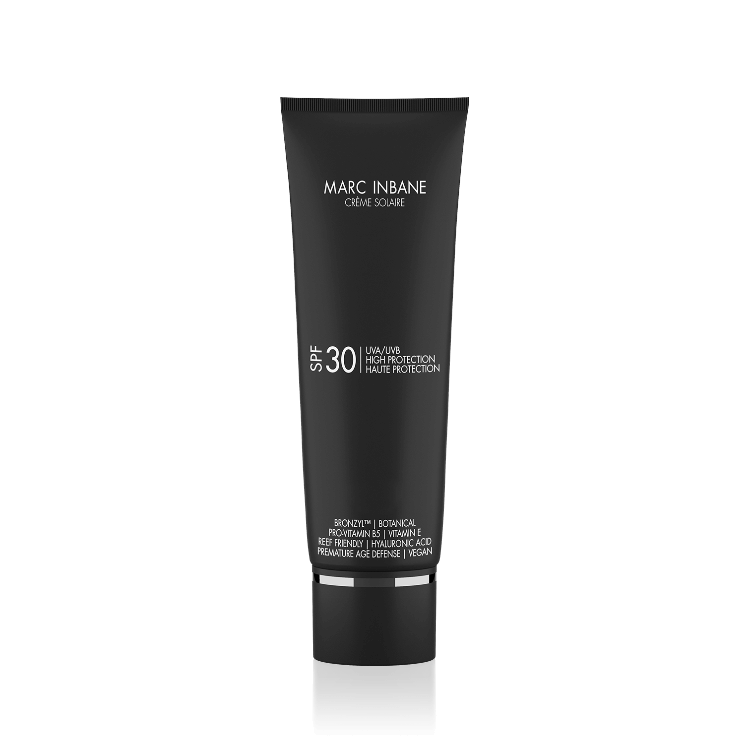 Marc Inbane Crème Natural SPF30, een zonnecrème voor dagelijkse bescherming van het gezicht met een natuurlijke finish. Op de foto de zwarte tube met zilveren ring. Puur Diana Shop Nuenen