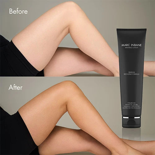 Marc Inbane Gradual Tanning Lotion 125 ml, voor en na gebruik zichtbaar met een warmere teint zonder zon. Puur Diana Shop Nuenen