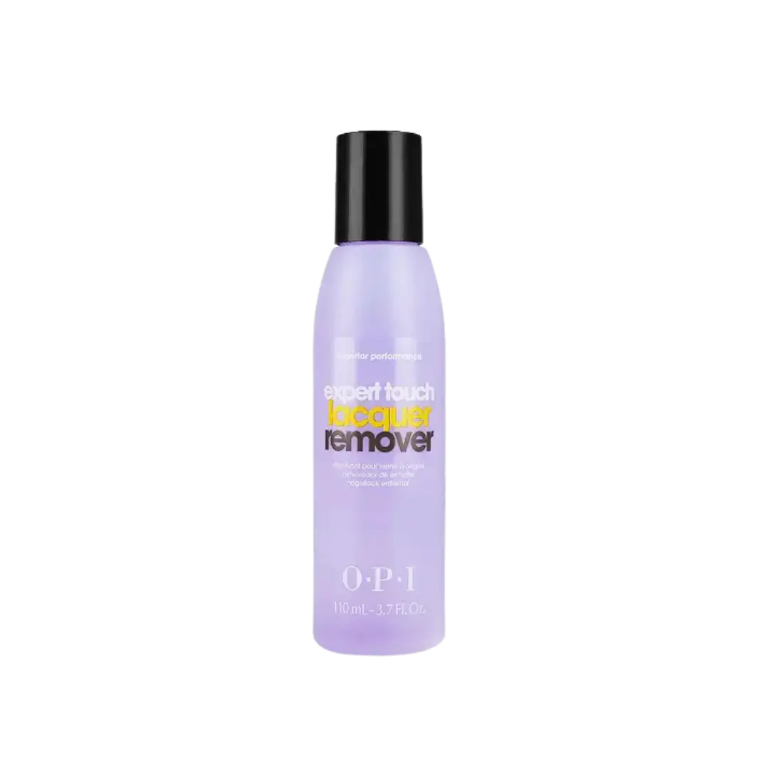 O.P.I Expert Touch Lacquer Remover, een nagellakremover voor het snel en zacht verwijderen van nagellak. Op de foto het paarse flesje met zwarte dop. Puur Diana Shop Nuenen