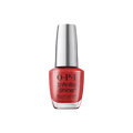 O.P.I Infinite Shine Big Apple Red, een langhoudende nagellak in een krachtige rode tint met een glanzende finish. Op de foto het rode flesje met zilveren dop. Puur Diana Shop Nuenen