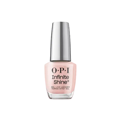 O.P.I Infinite Shine Bubble Bath, een langhoudende nagellak in een zachte roze tint met een glanzende finish. Op de foto het roze flesje met zilveren dop. Puur Diana Shop Nuenen