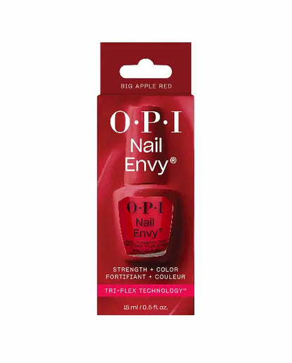 O.P.I. Nail Envy Big Apple Red, hand met de verpakking van de verstevigende rode nagellak. Puur Diana Shop Nuenen