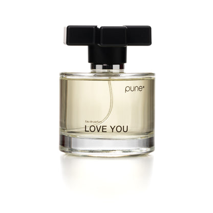PUNE LOVE YOU Parfum 100 ml, warme sensuele geur met citrus en vanille, glazen flacon met gouden dop, Puur Diana Shop Nuenen