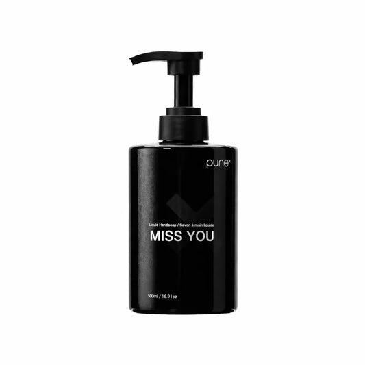 PUNE MISS YOU Liquid Handsoap 500 ml, vochtinbrengende handzeep met kamille en salie, zwarte pompfles detail, Puur Diana Shop Nuenen