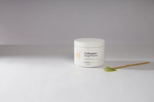Vitakruid Collageen Solugel Matcha, met Japanse matcha en huidondersteunende collageenpeptiden. Puur Diana Shop Nuenen