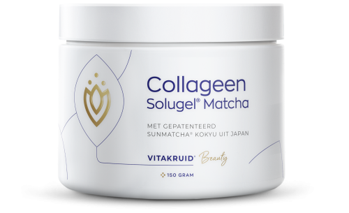 Vitakruid Collageen Solugel Matcha, een collageensupplement met matcha voor stevigheid en glow van de huid. Puur Diana Shop Nuenen