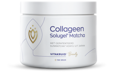 Vitakruid Collageen Solugel Matcha, een collageensupplement met matcha voor stevigheid en glow van de huid. Puur Diana Shop Nuenen