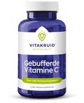 Vitakruid Gebufferde Vitamine C 90 vegan capsules, een ontzuurde vitamine C voor een gevoelige maag. Op de foto de verpakking. Puur Diana Shop Nuenen