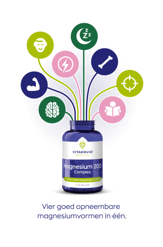 Vitakruid Magnesium 200 Complex 90 tabletten, ondersteuning voor spieren en zenuwstelsel bij vermoeidheid of spanning. Puur Diana Shop Nuenen