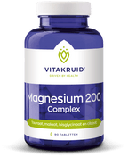 Vitakruid Magnesium 200 Complex 90 tabletten, een voedingssupplement met vier magnesiumvormen voor ondersteuning van spieren en zenuwstelsel. Op de foto de verpakking. Puur Diana Shop Nuenen