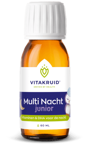 Vitakruid Multi Dag & Nacht Junior, Multi Nacht flesje met omega-3 DHA en vitamine D3 voor groei en ontwikkeling. Puur Diana Shop Nuenen