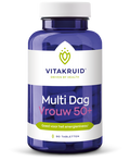 Vitakruid Multi Dag & Nacht Vrouw 50+, een voedingssupplement met biologisch actieve vitamines voor het energieniveau. Op de foto het blauwe potje. Puur Diana Shop Nuenen