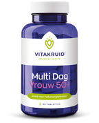Vitakruid Multi Dag & Nacht Vrouw 50+, een voedingssupplement met biologisch actieve vitamines voor het energieniveau. Op de foto het blauwe potje. Puur Diana Shop Nuenen