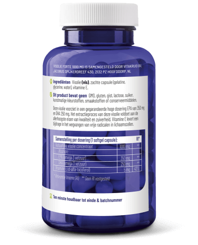 Vitakruid Visolie Forte 1000 90 softgels, met vitamine E d-alfa-tocoferol als antioxidant. Puur Diana Shop Nuenen