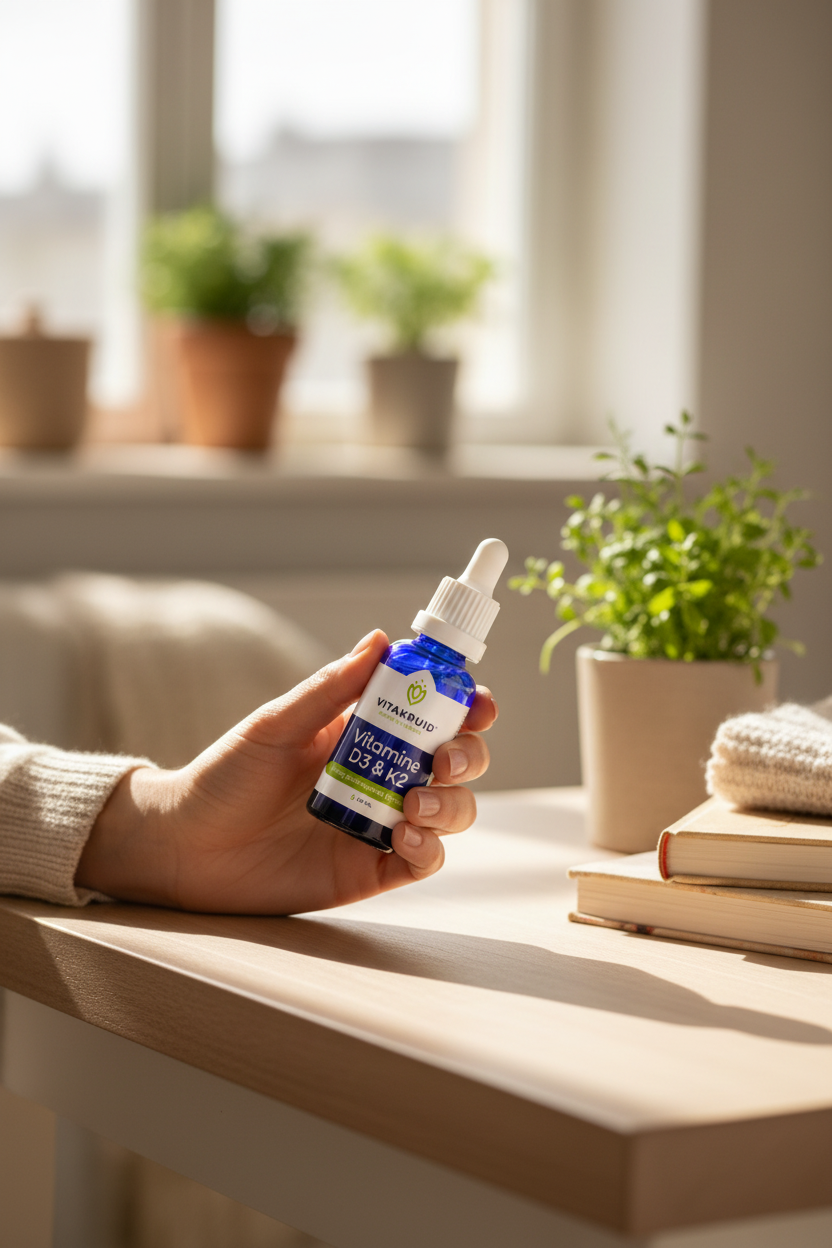 Vitakruid Vitamine D3 & K2 druppels, een hoog gedoseerd voedingssupplement voor botten en weerstand. Puur Diana Shop Nuenen