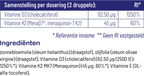 Vitakruid Vitamine D3 & K2, samenstelling per twee druppels met zonnebloemolie als drager. Puur Diana Shop Nuenen